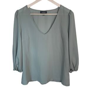 Modcloth Seafoam Ocean Vibe Green Mint V-neck Crepe Blouse W-517 Sz M